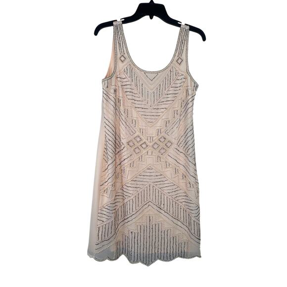 Romeo & Juliet Couture Whimsical Glam Peach Sequin Beaded Cocktail Dress Small - Picture 1 of 8